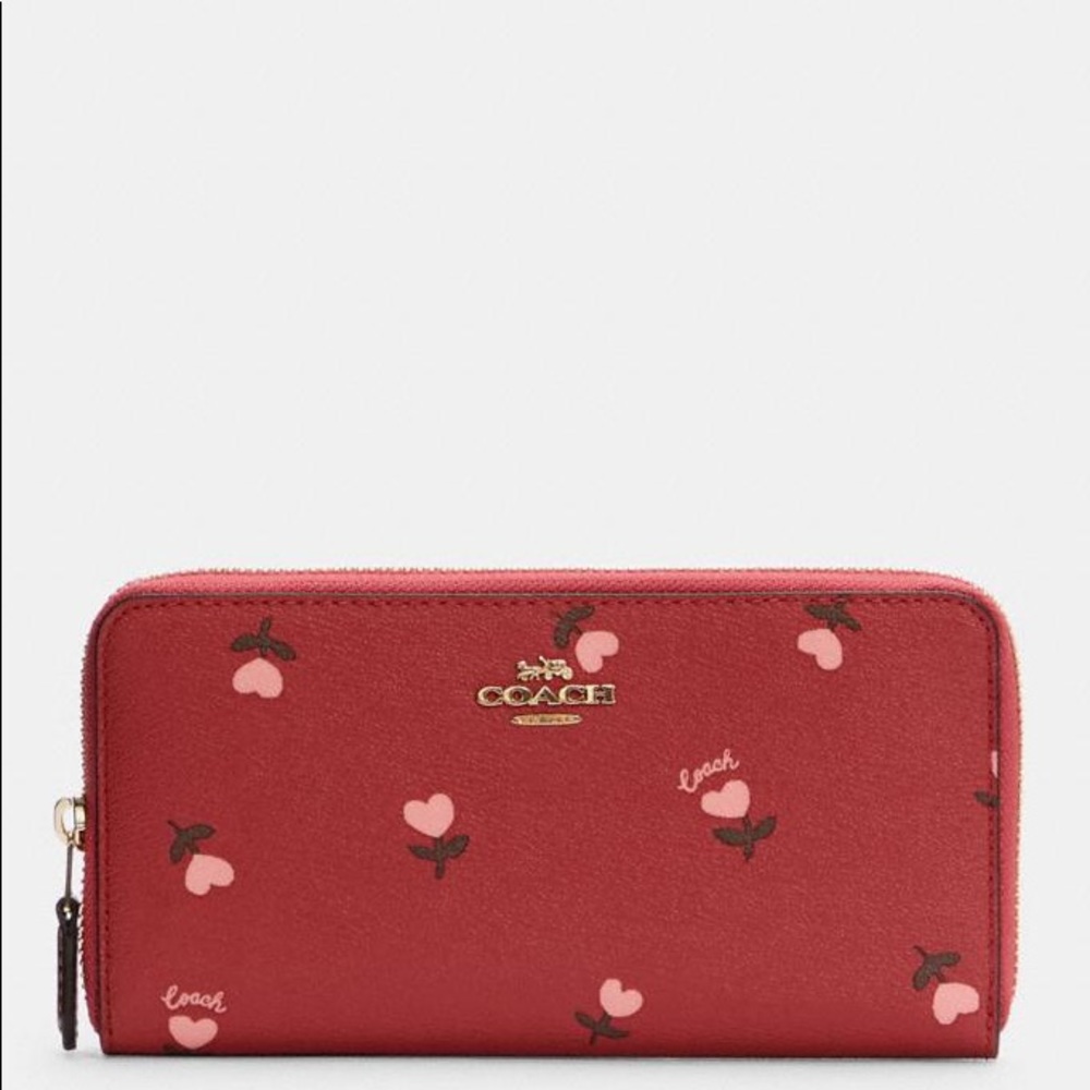 COACH Accordion Zip Wallet With Heart Floral Print